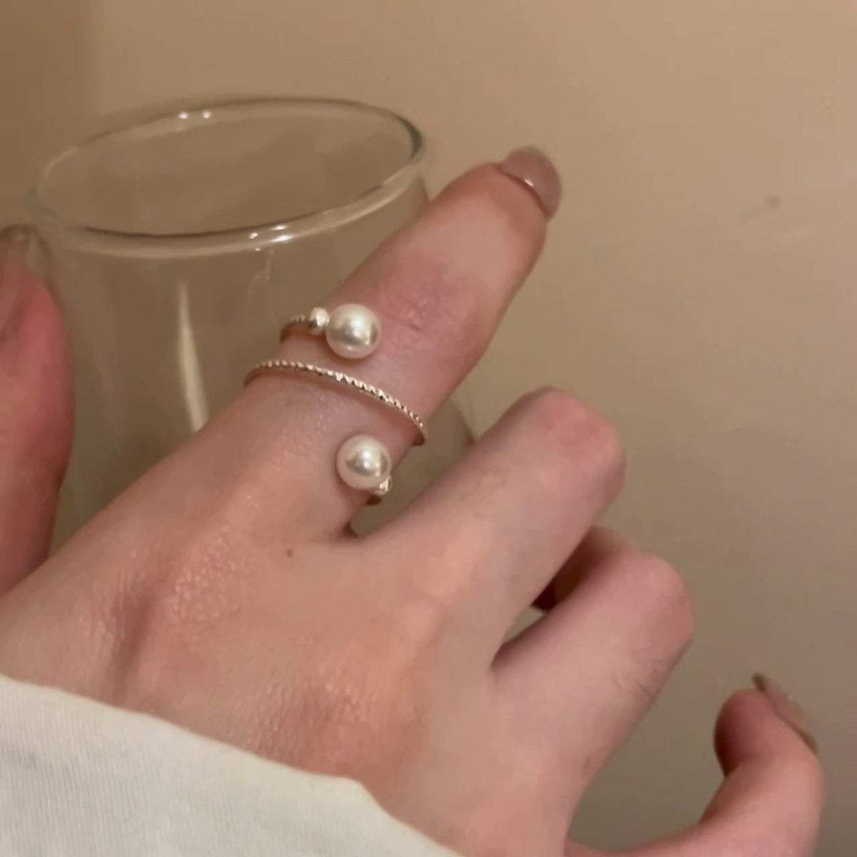 Silver Adjustable Stretch Pearl Ring