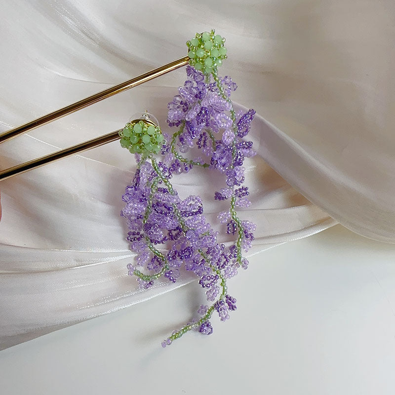 Oil Painting Wisteria Tassel Earrings