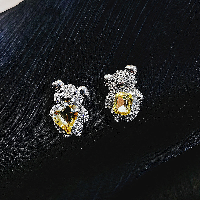 Artificial Gem Bear Earrings