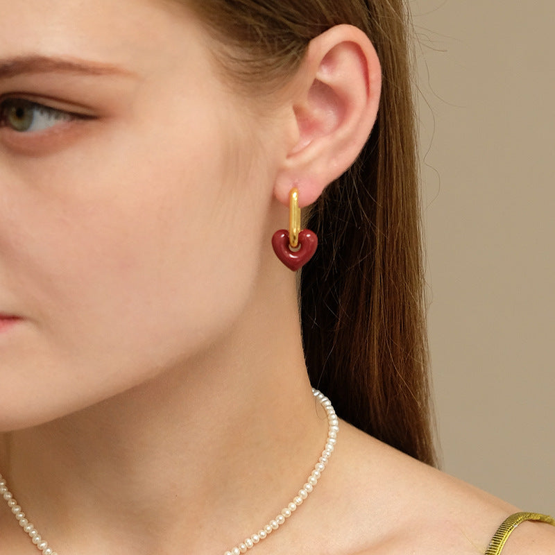 Enamel red love earrings