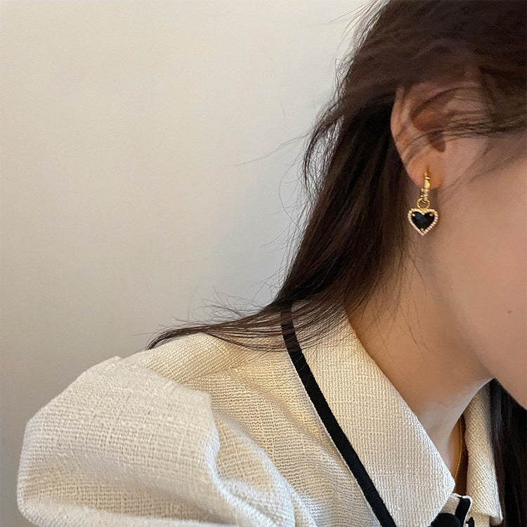 Black Zirconia Love Metal Earrings