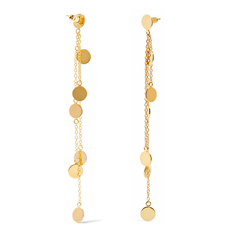 Small Round Piece Long Tassel Earring