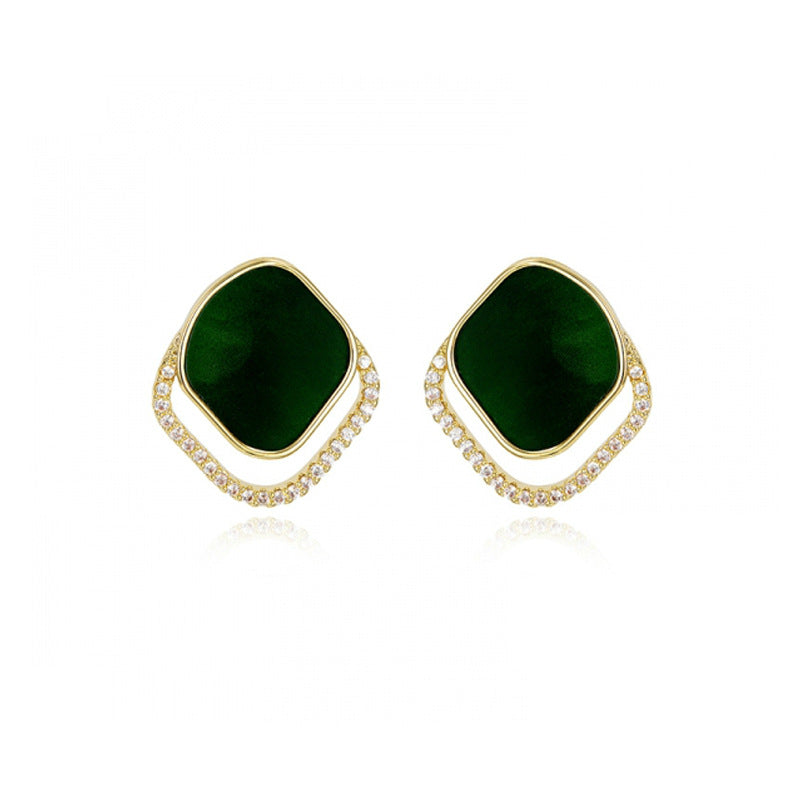 Green Square Earrings
