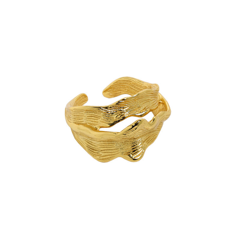 S925 Sterling Silver Minimalist Irregular Texture Adjustable Ring