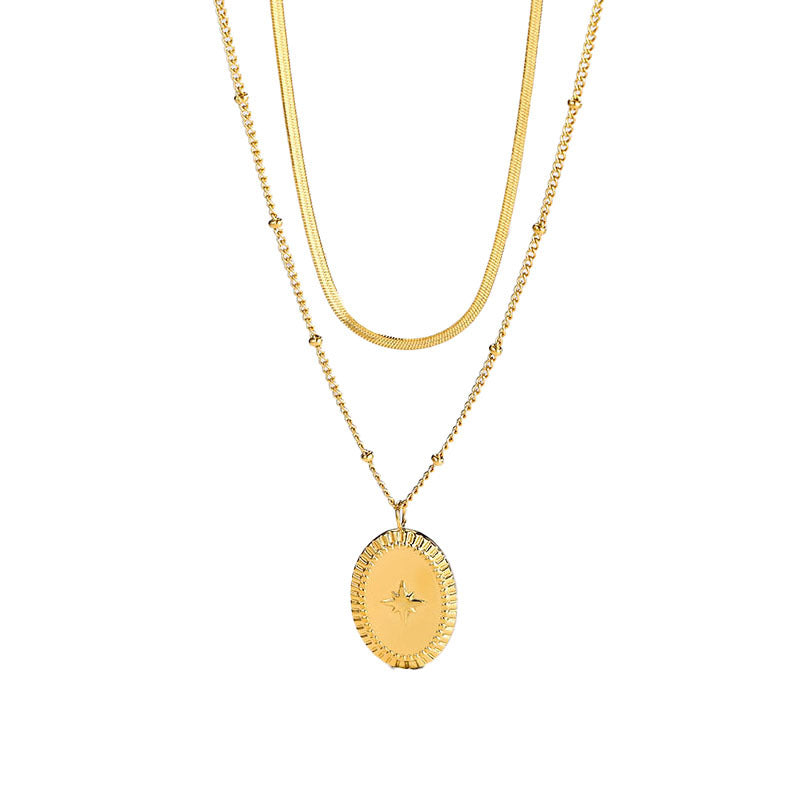 Star Oval Double-Layer Necklace