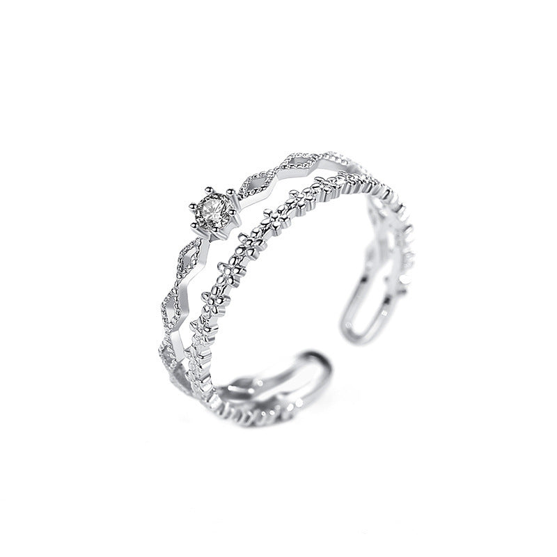 Silver Layered Flower Ring