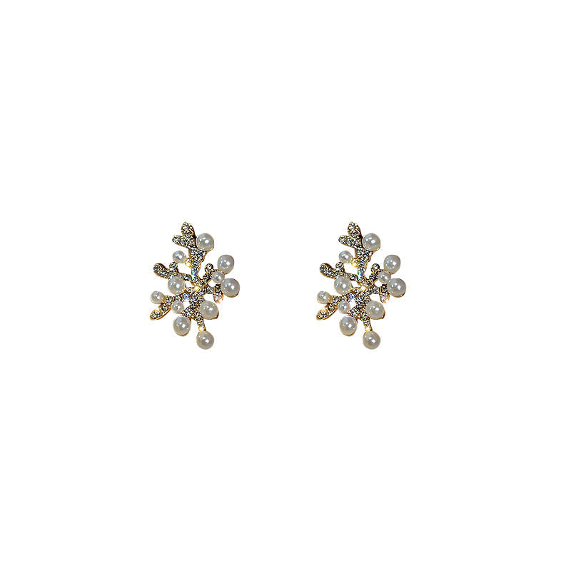 Coral Branch & Pearl Earrings