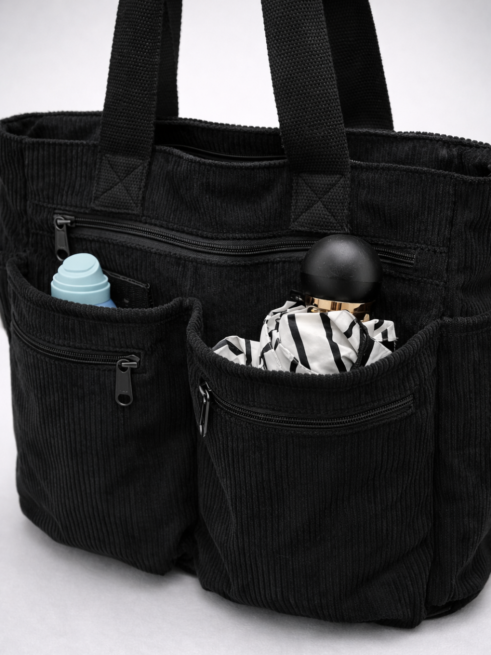 Black Corduroy Tote Bag for University | PERUGIA
