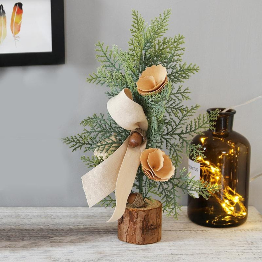 Christmas Ornament Mini Tabletop Tree Rustic Burlap Holiday Decor