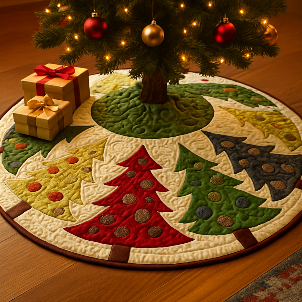 Christmas Tree Skirt Quilted Fabric Holiday Decoration Mat