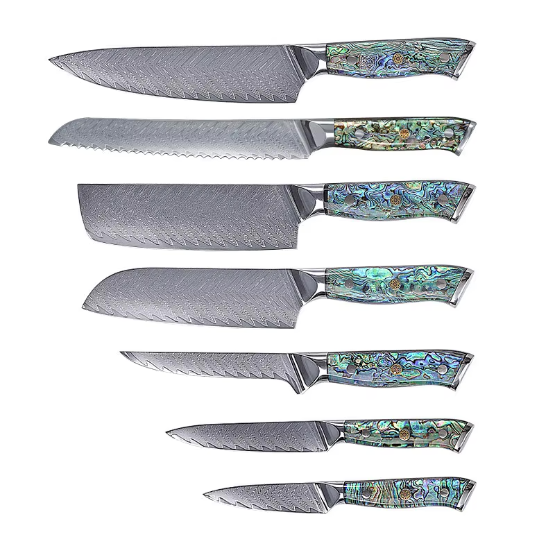 Aurora (オーロラ) Damascus Steel - Complete Kitchen Knife Set - Set of 7