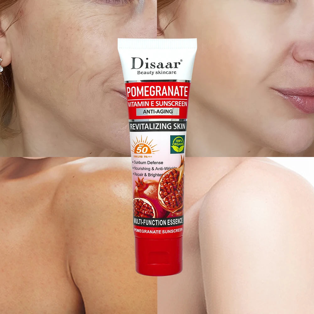 Pomegranate Sunscreen SPF 50 PA+++ with Vitamin E and C - Hydrating Face and Body Moisturizing Cream for Sunburn Protection and Repair