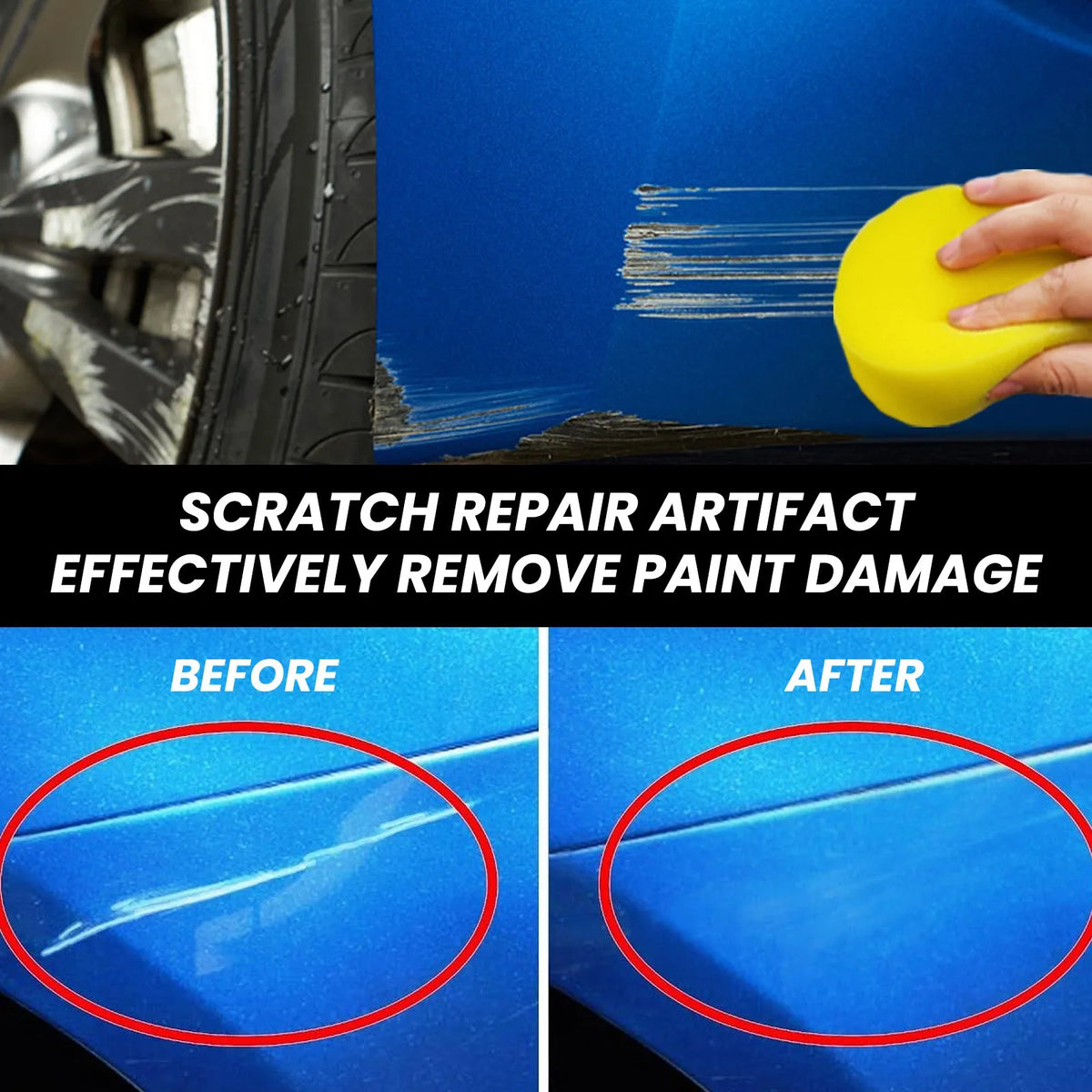 Car Scratch Remover Wax and Paint Repair Kit with Sponge and Towel - Professional Polishing Compound for Scratches, Swirl Marks, and Scuffs