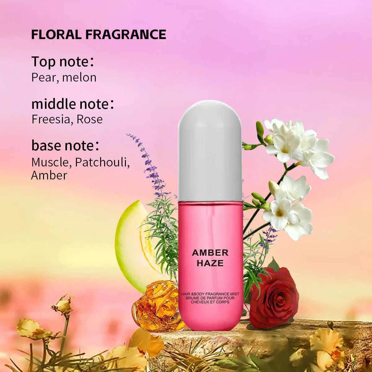 Lemon and Flower Fragrance Body Mist for Women - Alcohol-Free Fruity and Floral Scented Perfume Spray - Deodorizing Daily Use Fragrance - 50ml