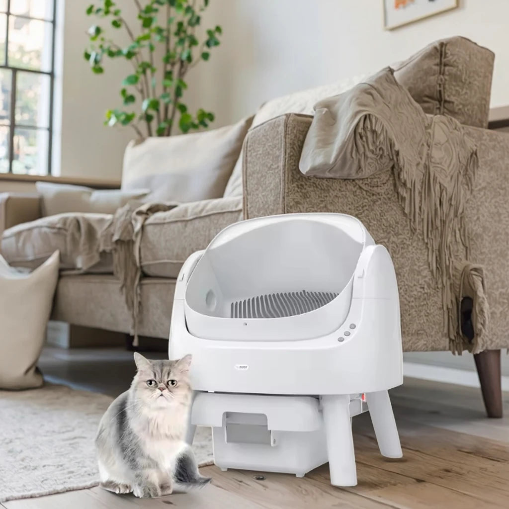 Extra Large Enclosed Cat Litter Box with 65L Capacity - Stainless Steel and Splash-Proof Plastic Pet Toilet with Drawer for Easy Cleaning - Grey