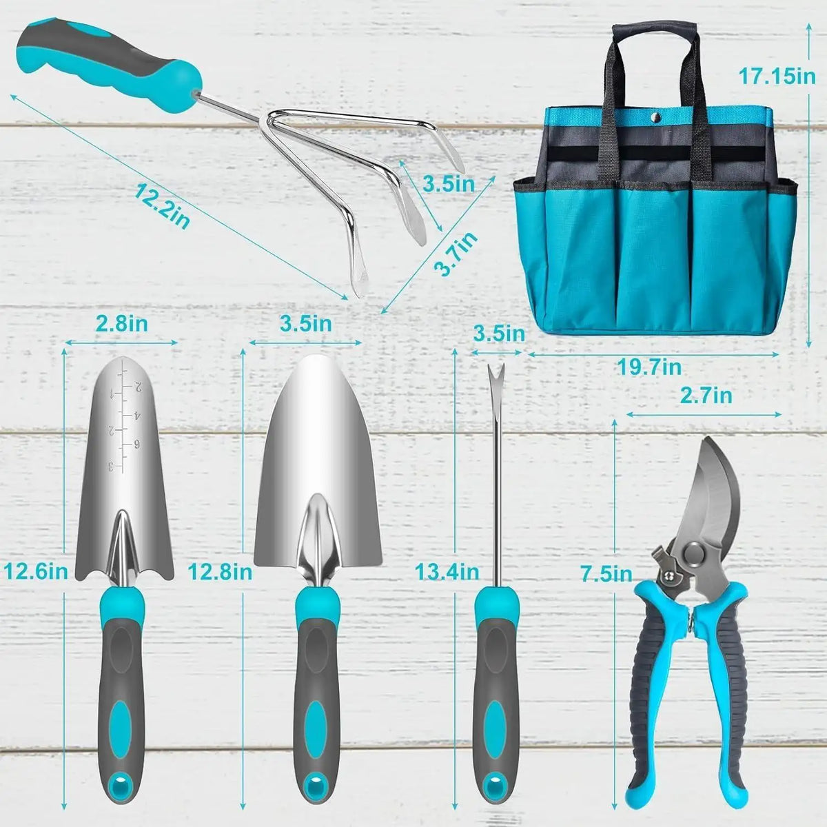 Garden Tools 7 Pcs Set, Stainless Steel Heavy Duty Gardening Tools