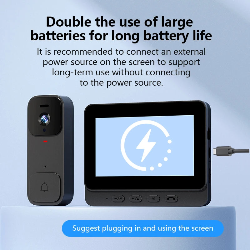 Smart Video Doorbell with Touch Display and APP Control - Wireless Home Security Camera with Magic Voice Changer and USB Power - ABS Material