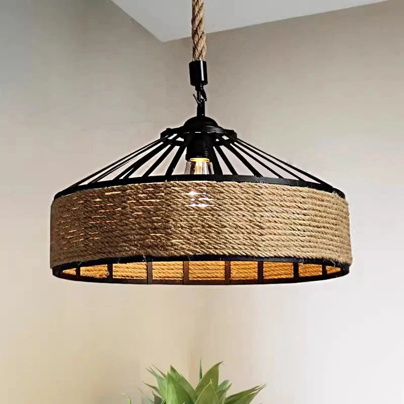 Hemp Rope Pendant Light Classical Hanging Retro Antique Fixture