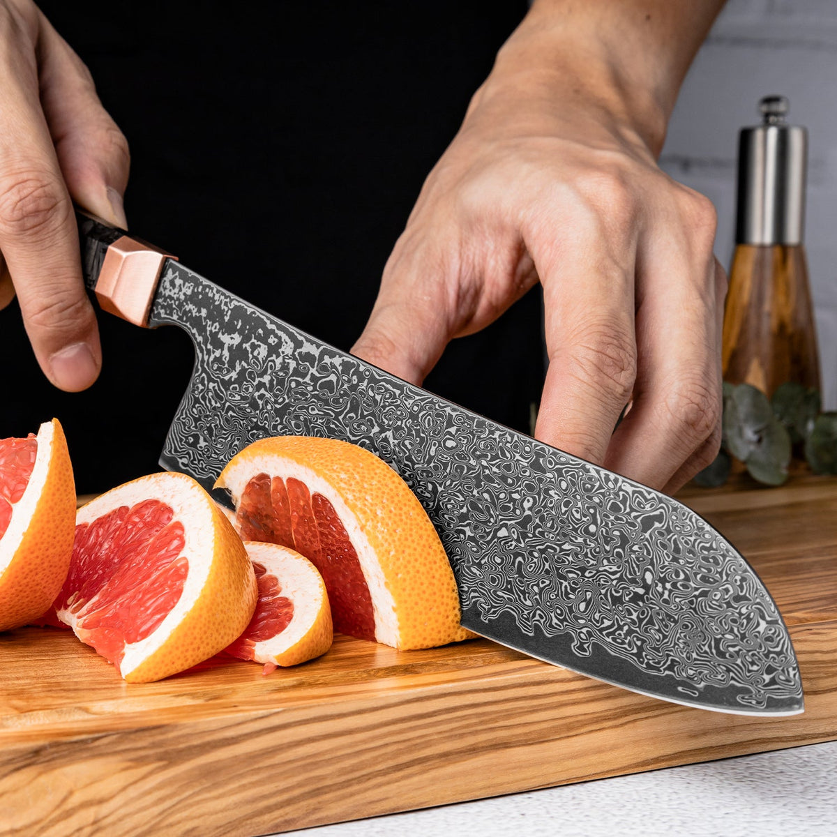Obsidian (黒曜石) Damascus Steel - 6.8 Inch Santoku Chef's Knife