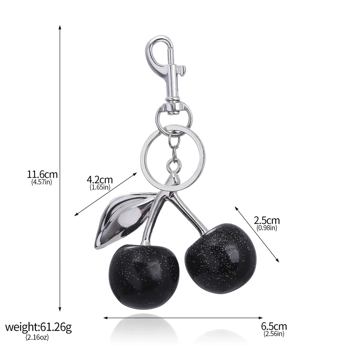 Black Cherry Bag Charm & Keychain – Silver-Tone Metal