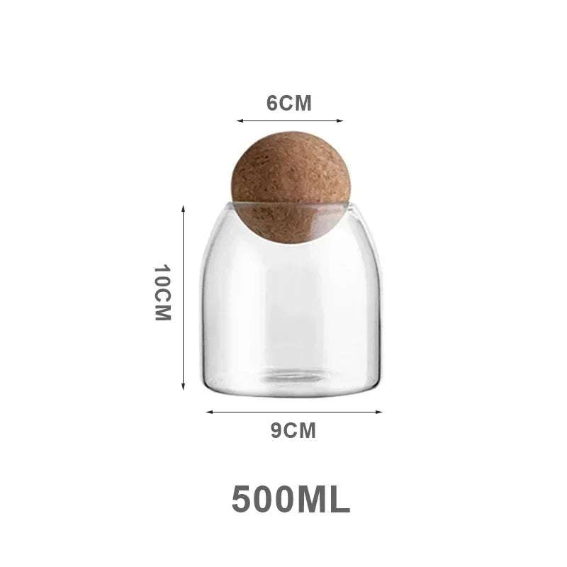 Clear Glass Storage Jar with Cork Lid Airtight Canister
