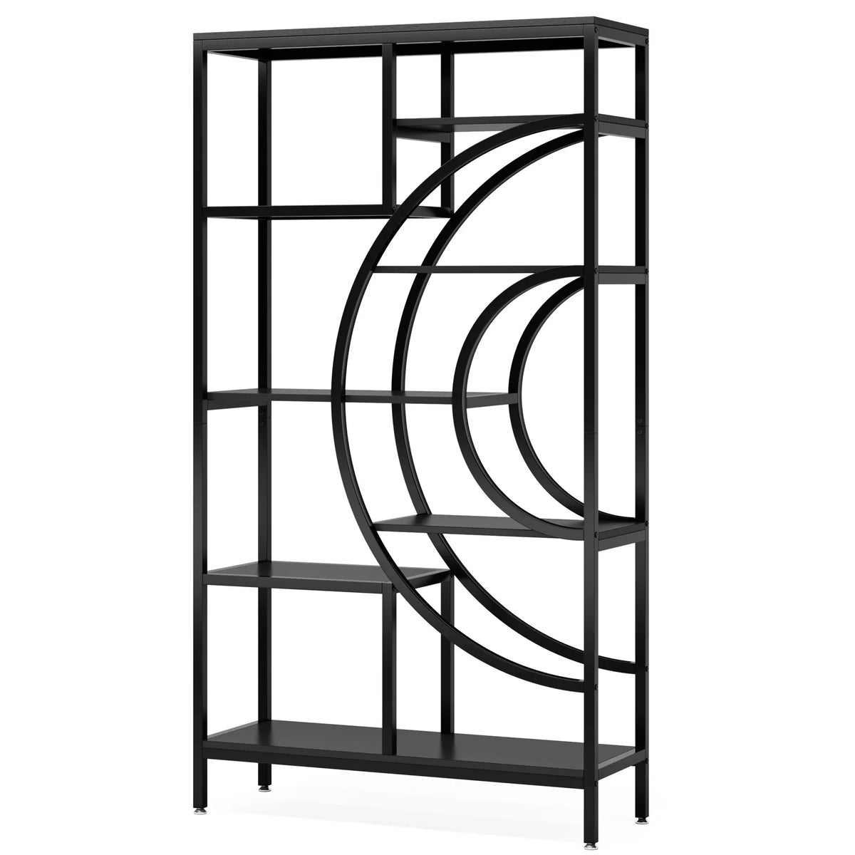 8-Tier Rustic Geometric Bookcase with Metal Frame
