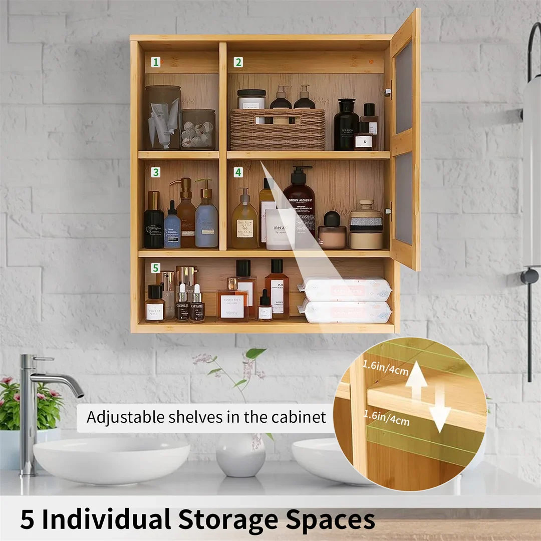 Wall Mounted Bamboo Bathroom Vanity Mirror Cabinet