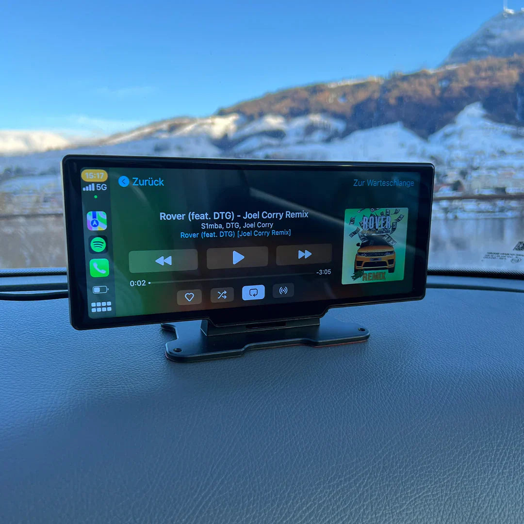 Wireless Apple CarPlay and Android Auto Portable Touchscreen Display for Universal Vehicles - Dashboard Mounted Car Multimedia Player with Bluetooth and Dashcam