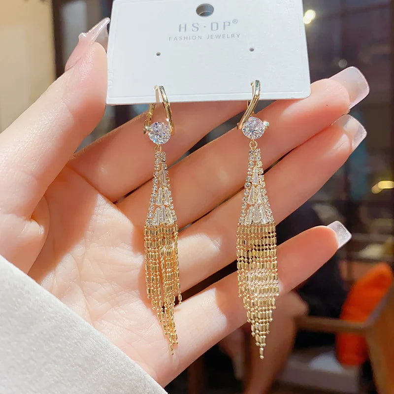 Zircon Tassel Earrings