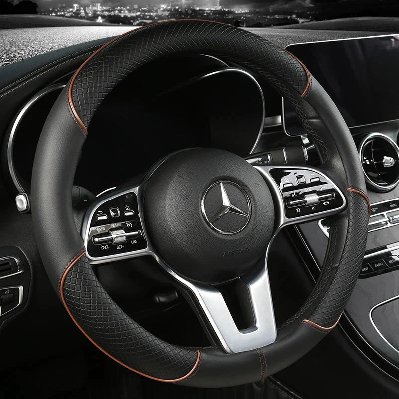 DRIVELUX – Premium Leather Diamond Steering Wheel Cover, Universal Fit, Anti-Slip Design, Comfortable Grip