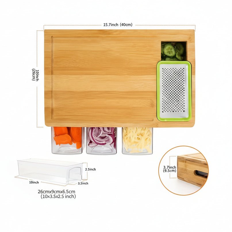 ECOCUT – Sustainable Bamboo Cutting Board with Blade System & Storage Trays