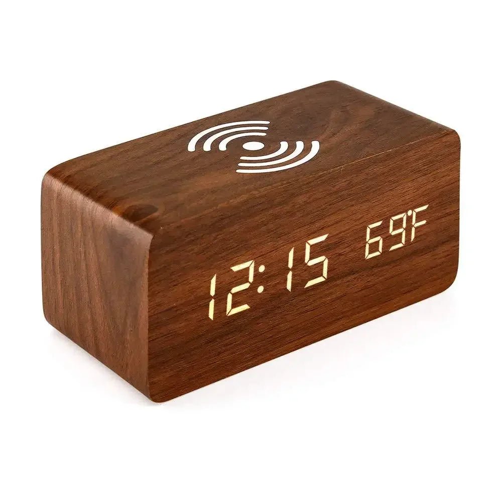 ELMTIME – Wooden LED Alarm Clock with Wireless Charging