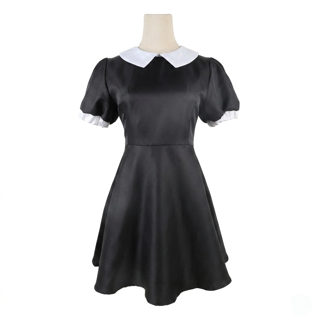 Halloween gothic schoolgirl Costume Dress with White Collar and Braided Cosplay Outfit