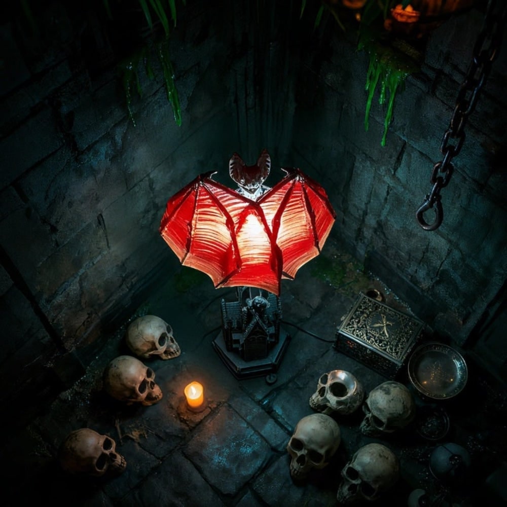 Halloween LED Light Bat Lamp Gothic Style Table with Translucent Wings