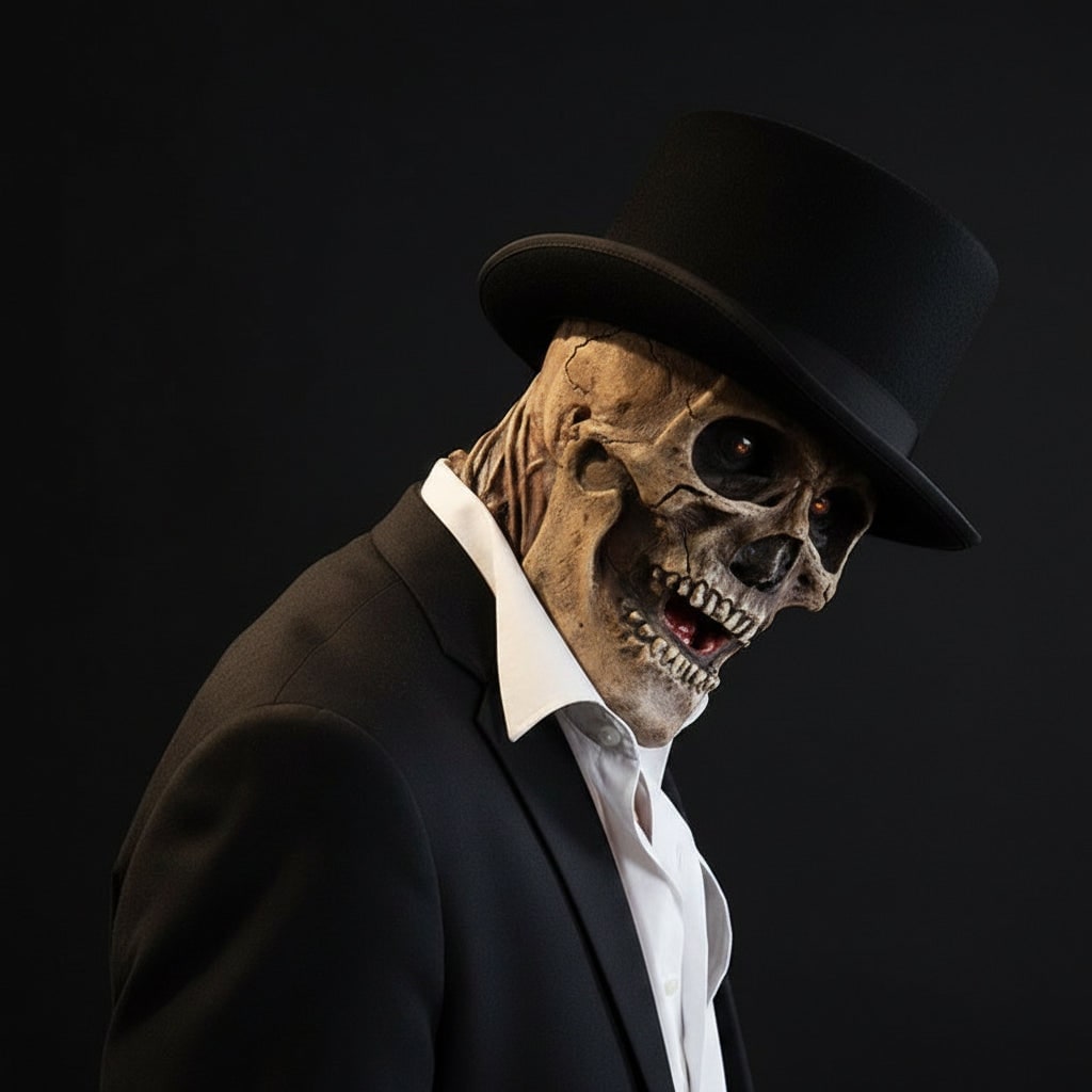 Halloween Skull Mask with Skeleton Chest Plate and Exposed Brain for Scary Party