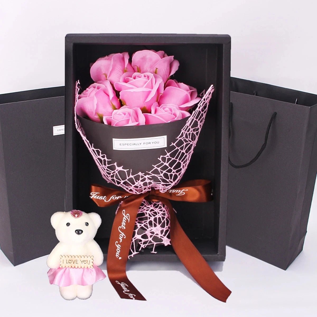 HOMEBLOOM – 7 Heads Rose Artificial Bouquet Flower for Valentine’s Day and Interior Decor