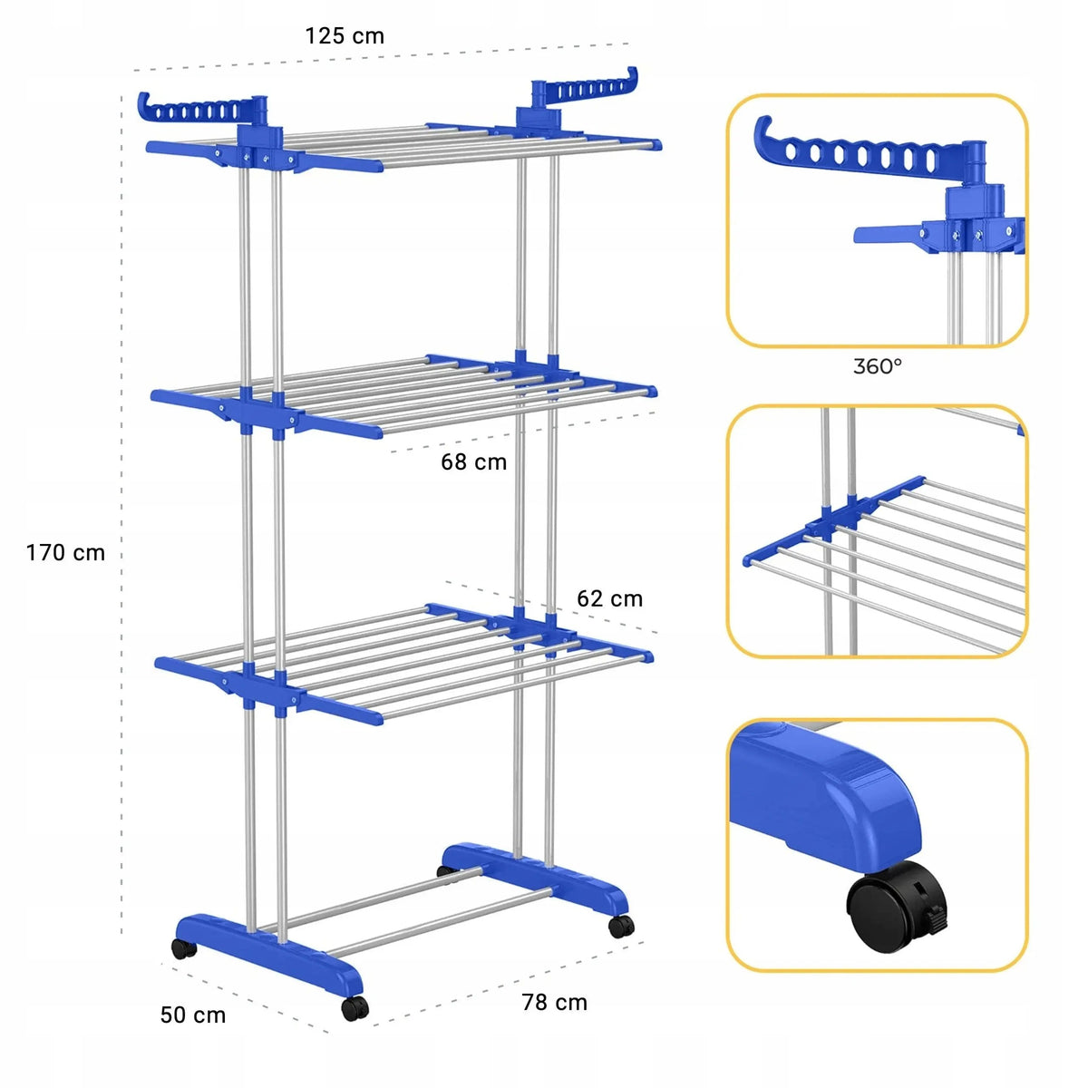 Vertical Clothes Drying Rack, 4-Tier Foldable Laundry Dryer with Adjustable Side Wings & Foldable Base