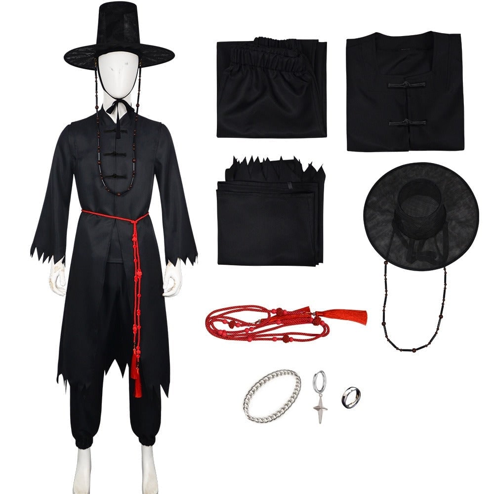 Kids' Halloween Cosplay Costume Korean Traditional Hanbok with Hat Accessories and Silver Chain Details