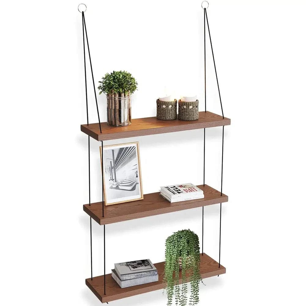 Rustic Boho Three Tier Hanging Wall Shelf