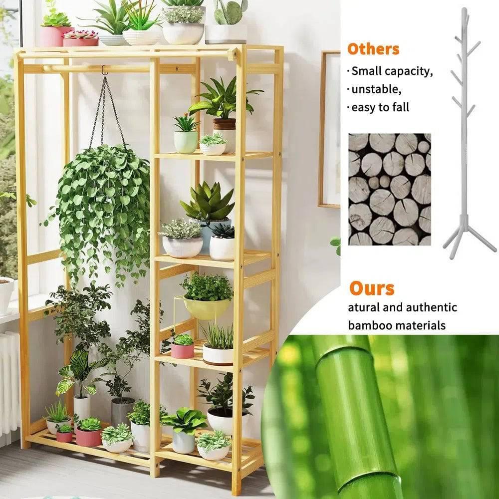 Bamboo Garment Rack with Shelves and Curtain