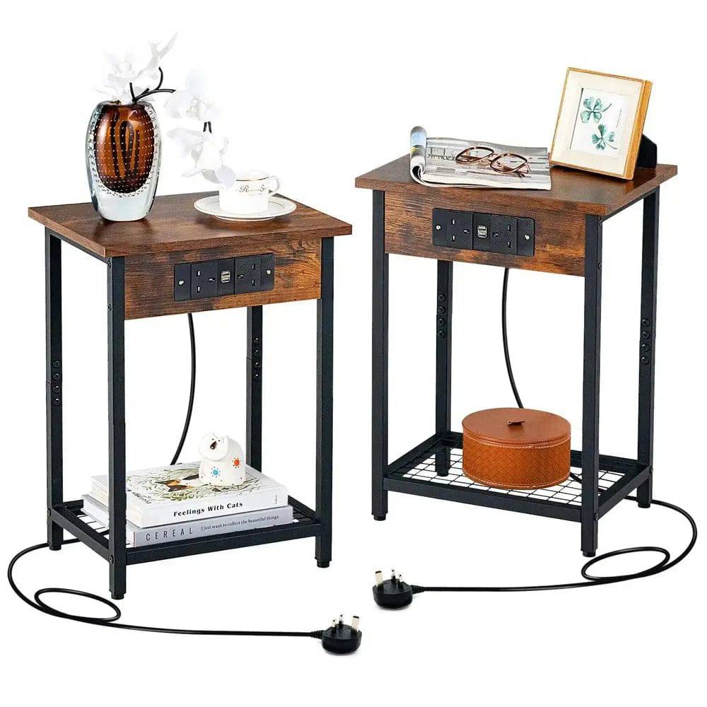 Modern 2-Tier Bedside Nightstands with Charging Station