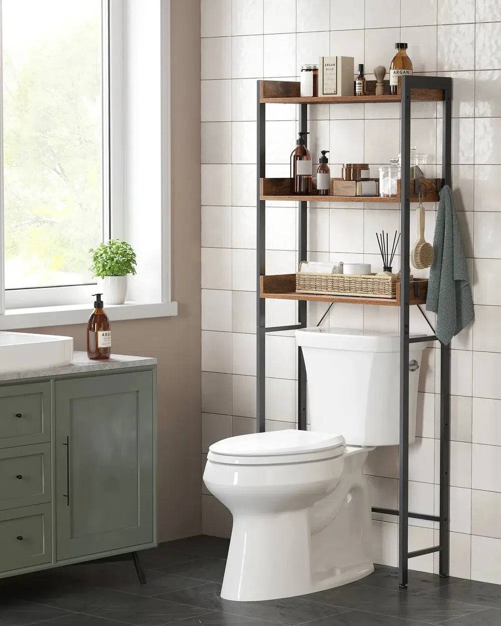 Three-Tier Space-Saving Toilet Shelf Industrial Style Storage Rack