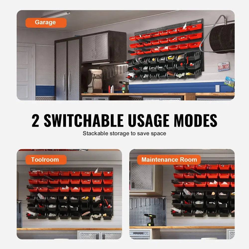 Wall Mounted Storage Bins 48-Bin Parts Rack