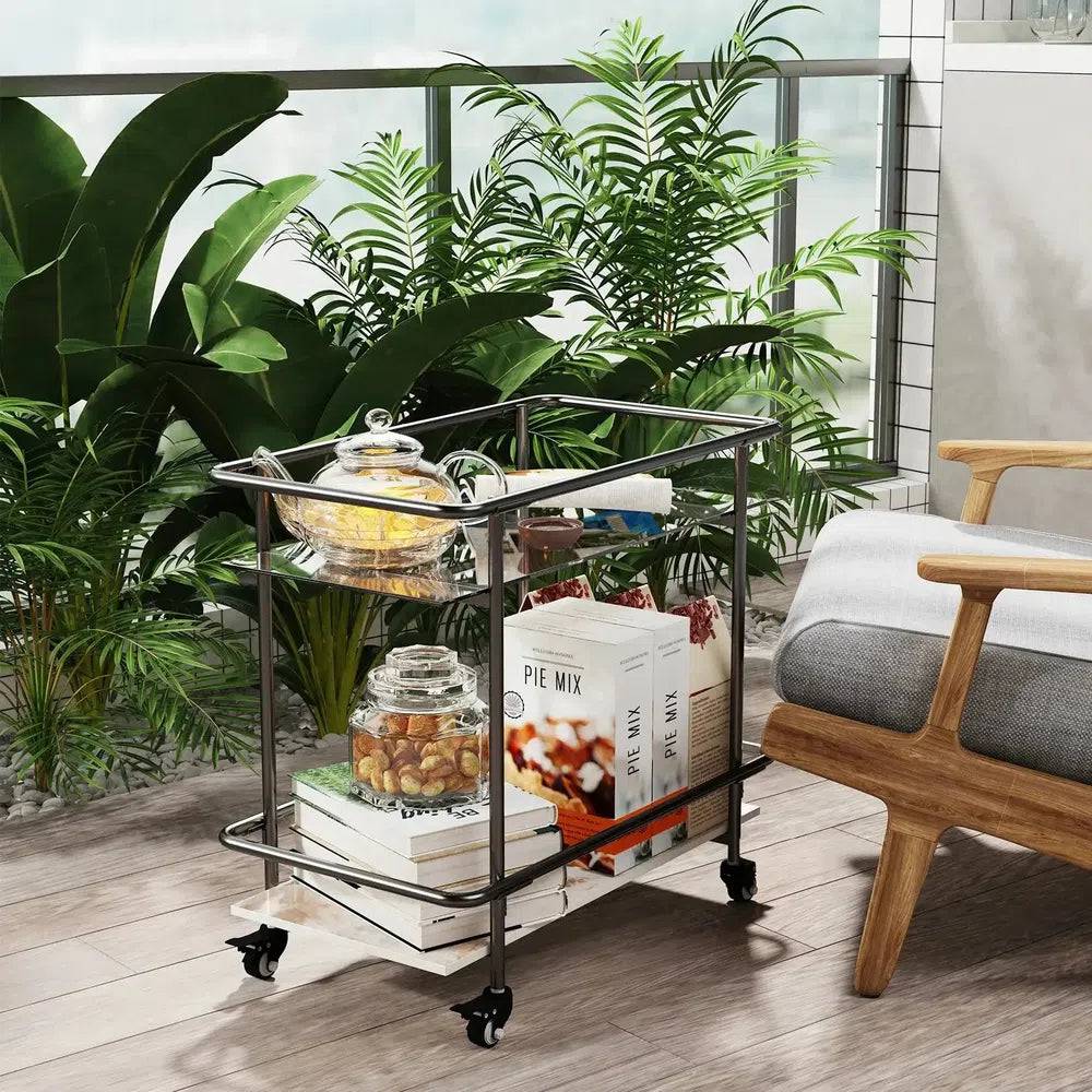 Metal Glass Drinks Trolley Cart with Storage