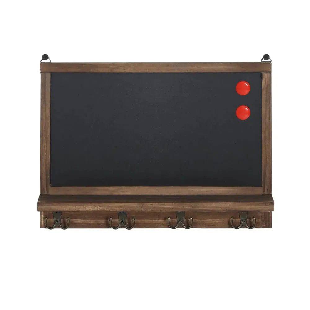 Rustic Wall-Mounted Chalkboard with Hooks & Shelf