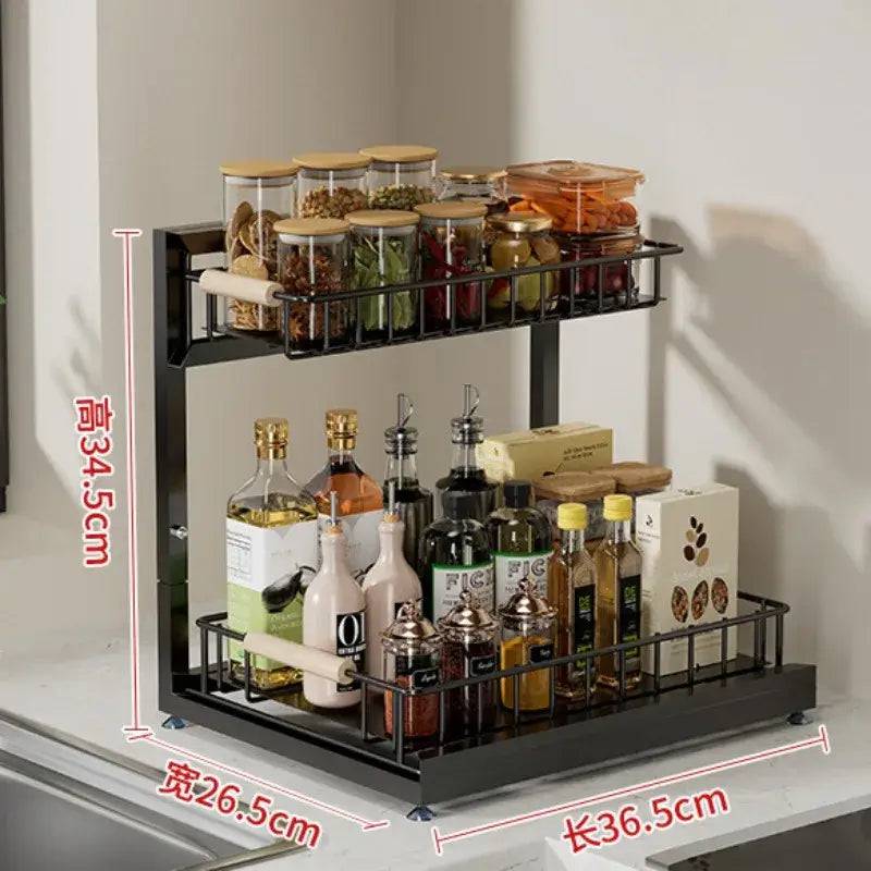2-Tier Slide-Out Kitchen Storage Rack and Spice Organiser
