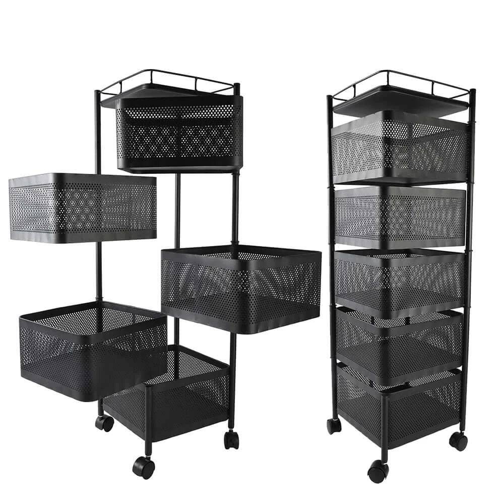 5-Layer Rotatable Kitchen Shelves with Wheels