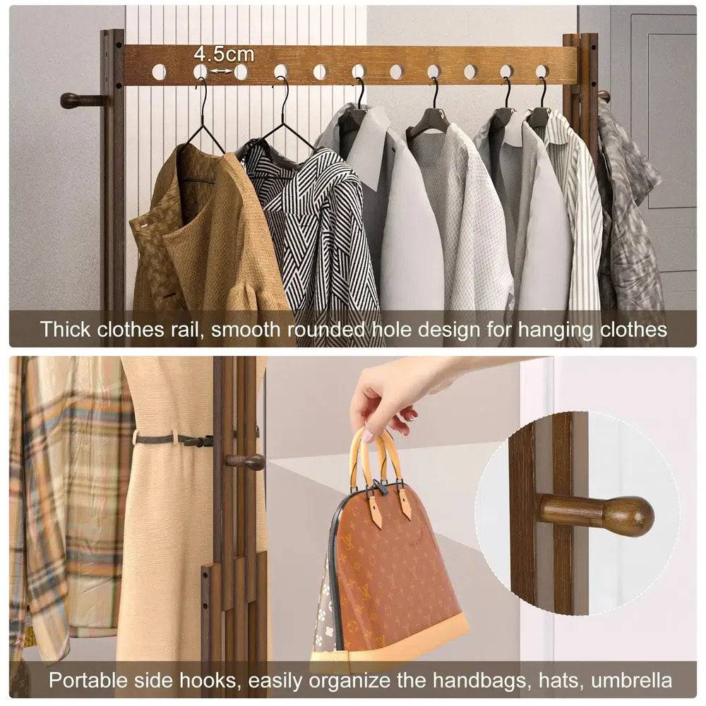 Bamboo Clothes Rack Stand with Wheels
