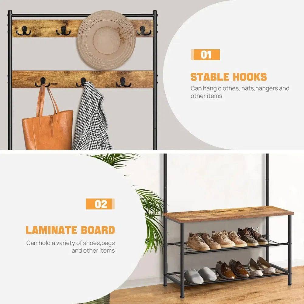 Coat Rack Stand with Shoe Bench