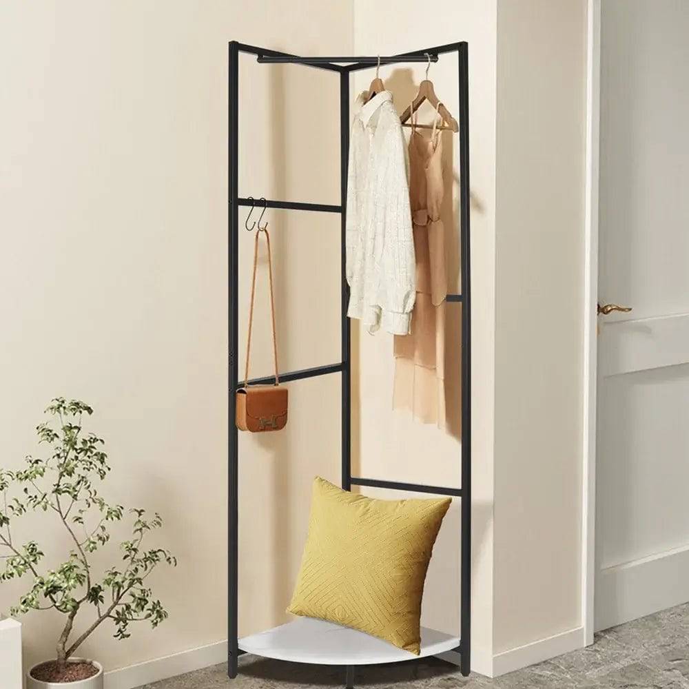 Metal Corner Coat Rack with Clothes Rail